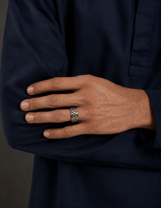THE MEN THING Rings Royal Series - TITAN WEAVE RING - Pure Stainless Steel Men’s Steel-Plated Ring – Statement Luxury Jewelry (Size :17-22-27)