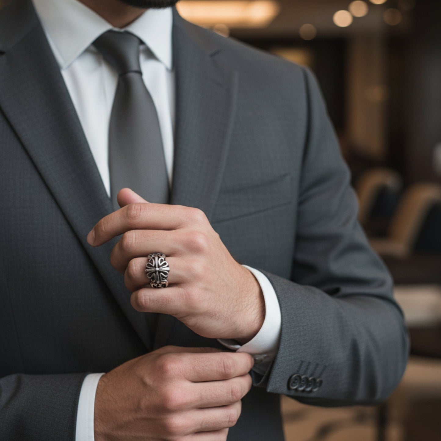 THE MEN THING Rings Royal Series - TRIBAL CROSS EMBLEM RING - Pure Stainless Steel Men’s Steel-Plated Ring – Statement Luxury Jewelry (Size :15-16-18-21-24-25-27-30-31)