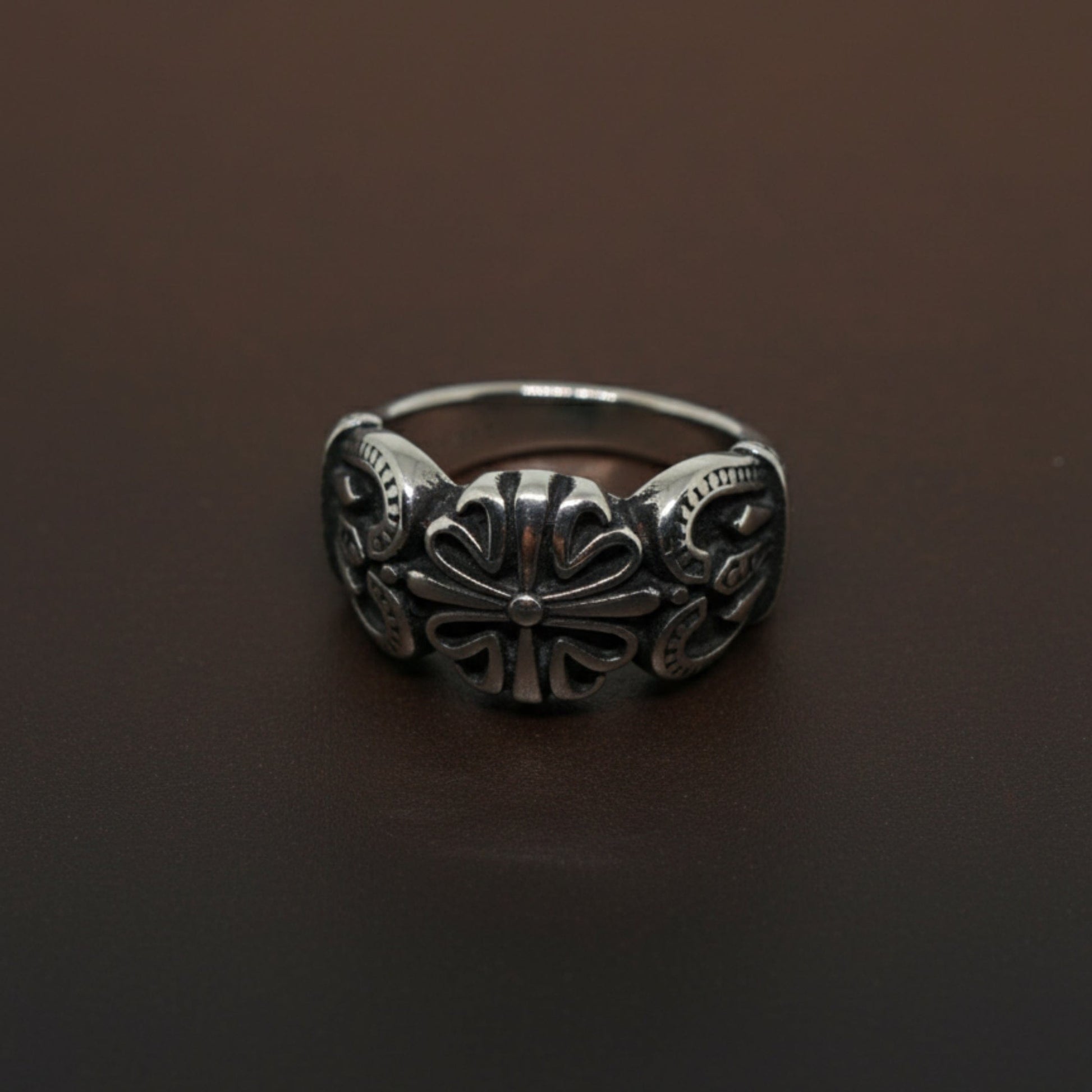 THE MEN THING Rings Royal Series - TRIBAL CROSS EMBLEM RING - Pure Stainless Steel Men’s Steel-Plated Ring – Statement Luxury Jewelry (Size :15-16-18-21-24-25-27-30-31)