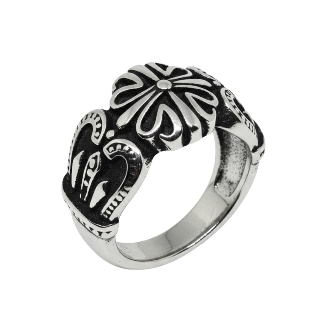 THE MEN THING Rings Royal Series - TRIBAL CROSS EMBLEM RING - Pure Stainless Steel Men’s Steel-Plated Ring – Statement Luxury Jewelry (Size :15-16-18-21-24-25-27-30-31)