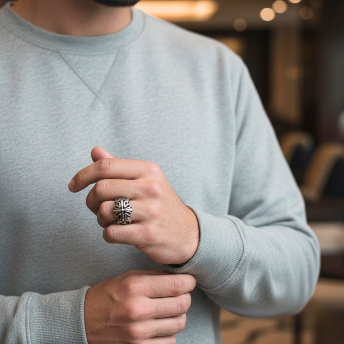 THE MEN THING Rings Royal Series - TRIBAL CROSS EMBLEM RING - Pure Stainless Steel Men’s Steel-Plated Ring – Statement Luxury Jewelry (Size :15-16-18-21-24-25-27-30-31)