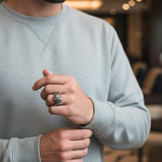 THE MEN THING Rings Royal Series - TRIBAL CROSS EMBLEM RING - Pure Stainless Steel Men’s Steel-Plated Ring – Statement Luxury Jewelry (Size :15-16-18-21-24-25-27-30-31)