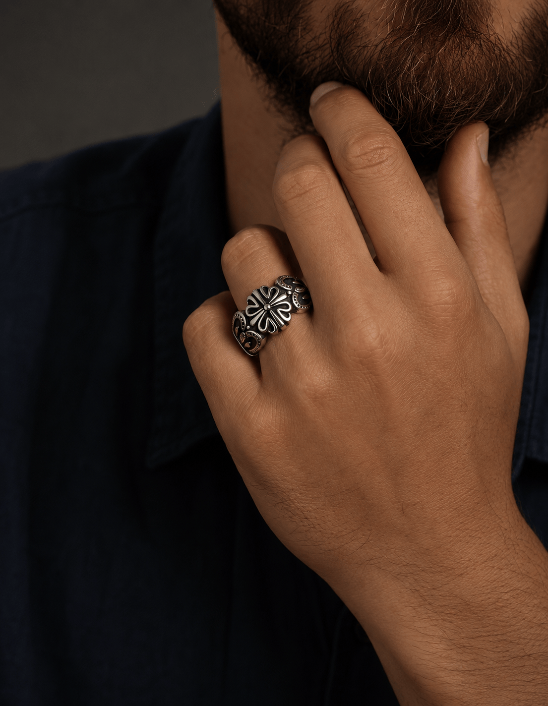 THE MEN THING Rings Royal Series - TRIBAL CROSS EMBLEM RING - Pure Stainless Steel Men’s Steel-Plated Ring – Statement Luxury Jewelry (Size :15-16-18-21-24-25-27-30-31)