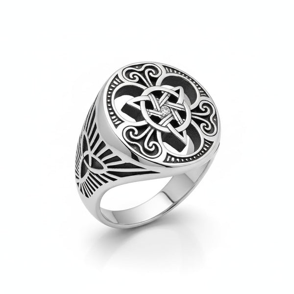 Royal Series - TRINITY SUN RING - Pure Stainless Steel Men’s Steel-Plated Ring – Statement Luxury Jewelry (Size : 16-21-26)