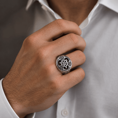 THE MEN THING Rings Royal Series - TRINITY SUN RING - Pure Stainless Steel Men’s Steel-Plated Ring – Statement Luxury Jewelry (Size : 16-21-26)