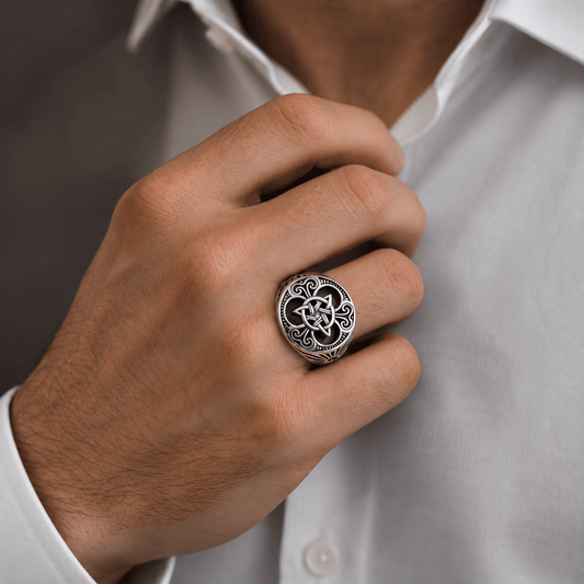 THE MEN THING Rings Royal Series - TRINITY SUN RING - Pure Stainless Steel Men’s Steel-Plated Ring – Statement Luxury Jewelry (Size : 16-21-26)