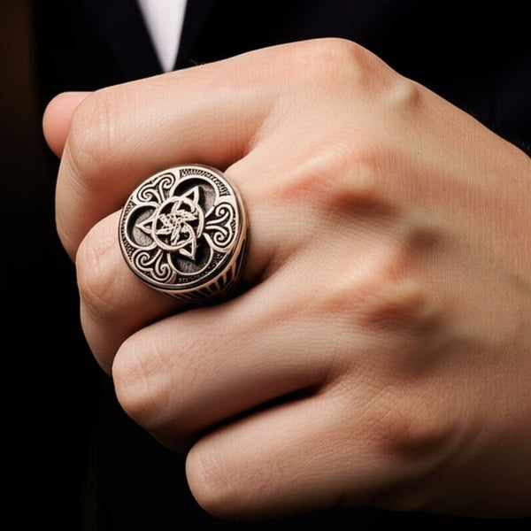 Royal Series - TRINITY SUN RING - Pure Stainless Steel Men’s Steel-Plated Ring – Statement Luxury Jewelry (Size : 16-21-26)