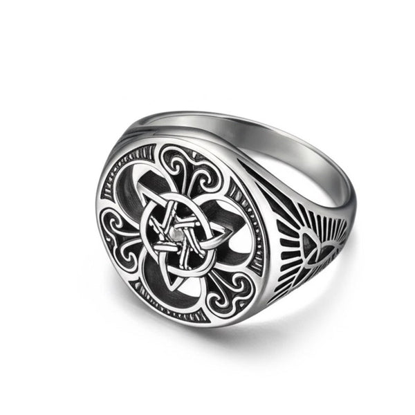 Royal Series - TRINITY SUN RING - Pure Stainless Steel Men’s Steel-Plated Ring – Statement Luxury Jewelry (Size : 16-21-26)