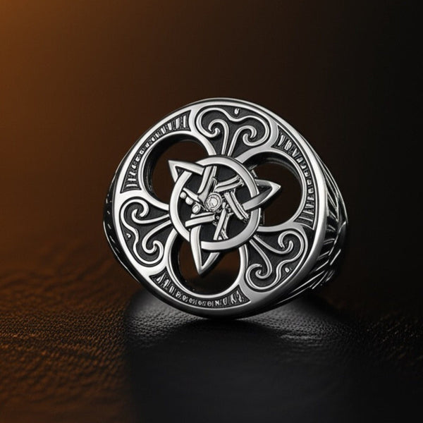 Royal Series - TRINITY SUN RING - Pure Stainless Steel Men’s Steel-Plated Ring – Statement Luxury Jewelry (Size : 16-21-26)
