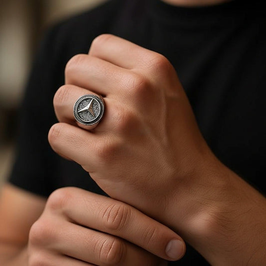 THE MEN THING Rings Royal Series - TRISTAR SHINING RING - Pure Stainless Steel Men’s Steel-Plated Ring – Statement Luxury Jewelry (Size : 16-21-27)