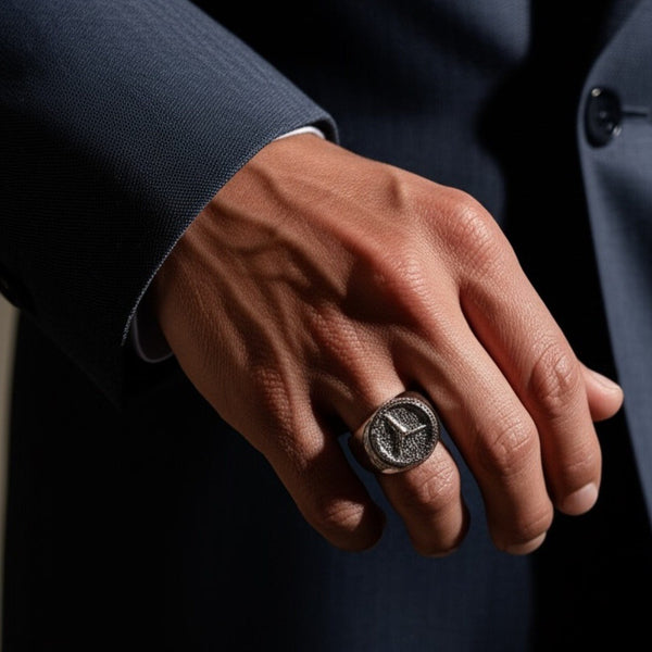 Royal Series - TRISTAR SHINING RING - Pure Stainless Steel Men’s Steel-Plated Ring – Statement Luxury Jewelry (Size : 16-21-27)