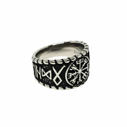 THE MEN THING Rings Royal Series - VEGVISIR GUARDIAN RING - Pure Stainless Steel Men’s Steel-Plated Ring – Statement Luxury Jewelry (Size : 16-18-21-23-28-31)