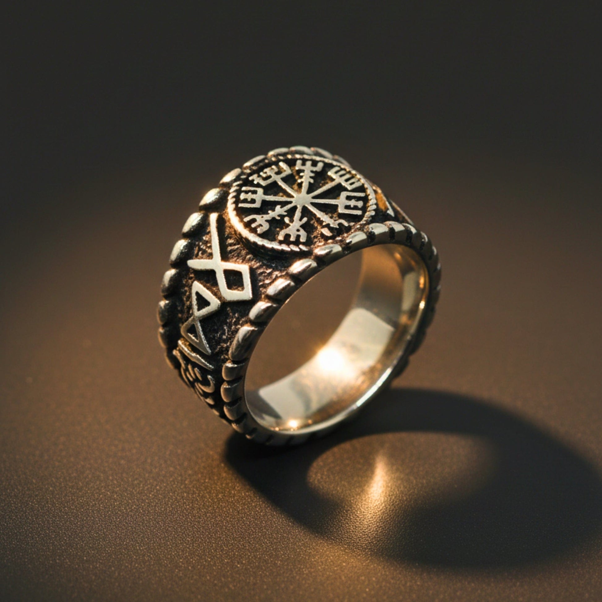 THE MEN THING Rings Royal Series - VEGVISIR GUARDIAN RING - Pure Stainless Steel Men’s Steel-Plated Ring – Statement Luxury Jewelry (Size : 16-18-21-23-28-31)