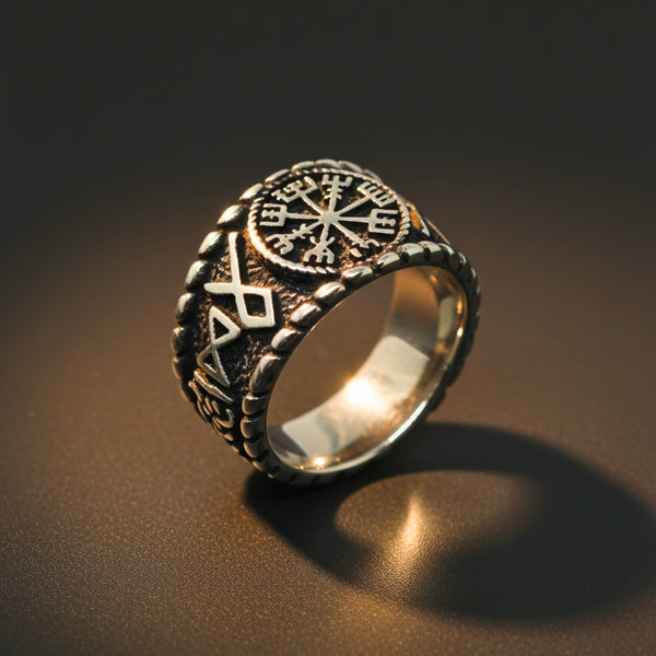 Royal Series - VEGVISIR GUARDIAN RING - Pure Stainless Steel Men’s Steel-Plated Ring – Statement Luxury Jewelry (Size : 16-18-21-23-28-31)