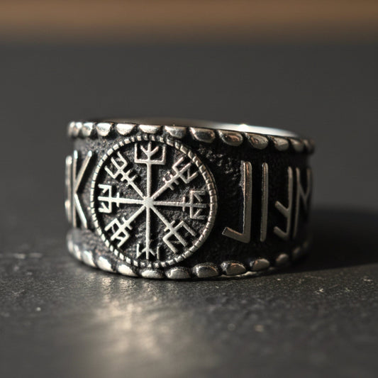 THE MEN THING Rings Royal Series - VEGVISIR GUARDIAN RING - Pure Stainless Steel Men’s Steel-Plated Ring – Statement Luxury Jewelry (Size : 16-18-21-23-28-31)