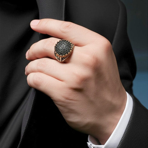 Royal Series - VELTRIX EMBER RING - Pure Stainless Steel Men’s Steel-Gold-Plated Ring – Statement Luxury Jewelry (Size : -19-22-24)