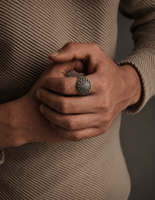 THE MEN THING Rings Royal Series - VORTEX SHIELD RING - Pure Stainless Steel Men’s Steel-Plated Ring – Statement Luxury Jewelry (Size :15-16-20-21-22-26-27)