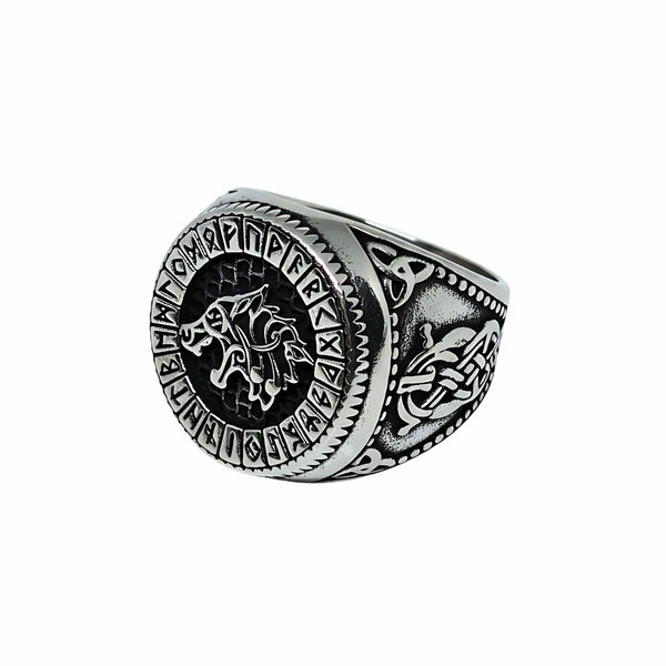 Royal Series - WARG CIRCLE RING - Pure Stainless Steel Men’s Steel-Plated Ring – Statement Luxury Jewelry (Size : 20-23-24-25-28-30)