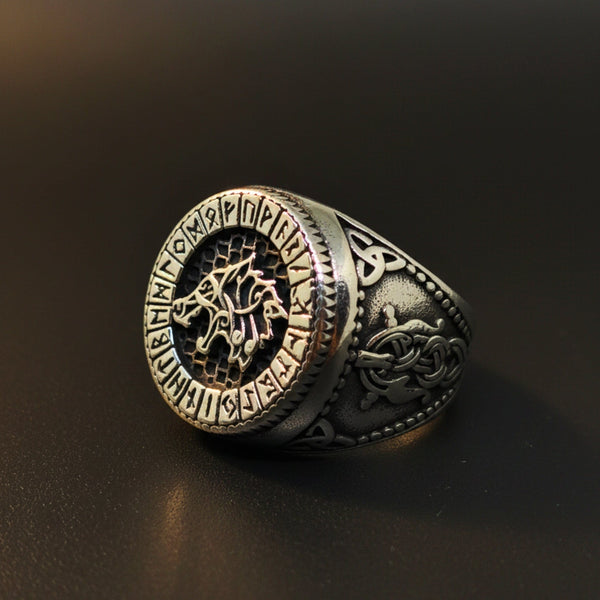 Royal Series - WARG CIRCLE RING - Pure Stainless Steel Men’s Steel-Plated Ring – Statement Luxury Jewelry (Size : 20-23-24-25-28-30)