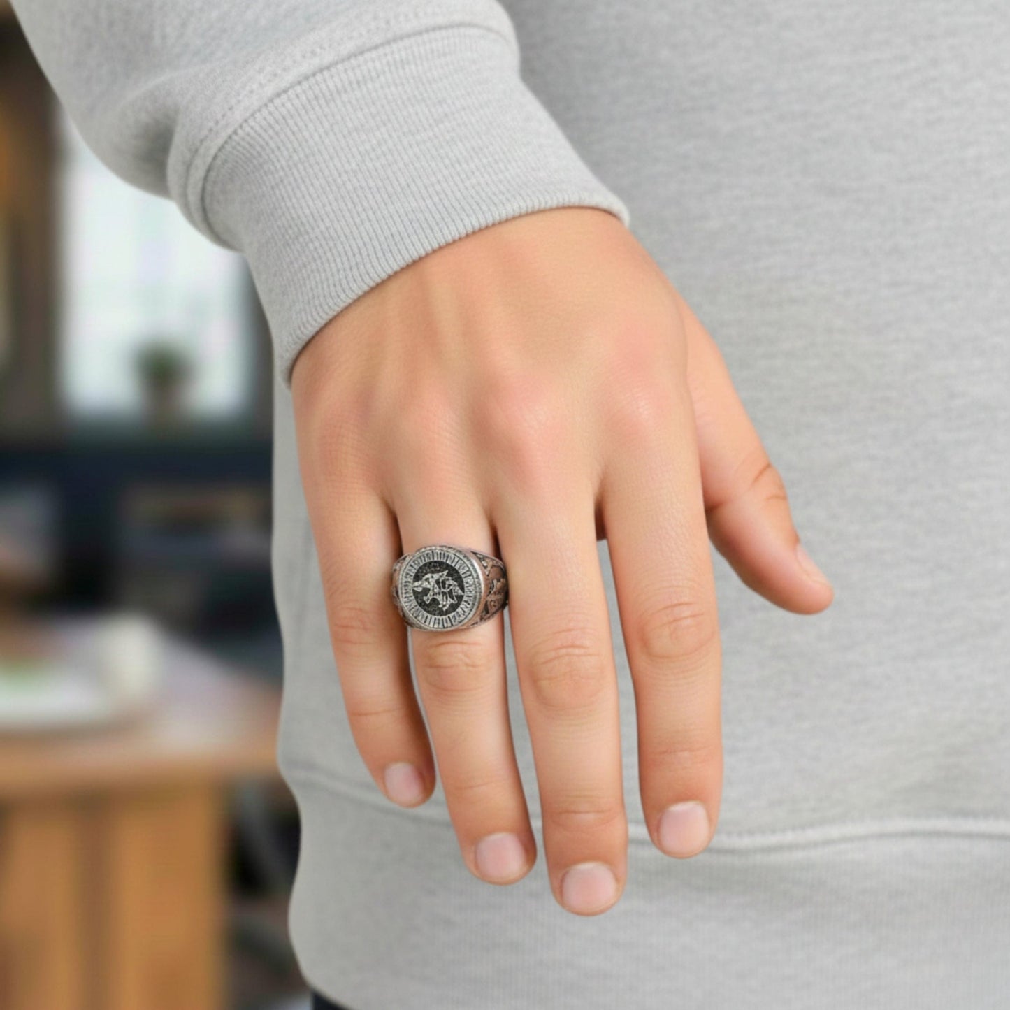 THE MEN THING Rings Royal Series - WARG CIRCLE RING - Pure Stainless Steel Men’s Steel-Plated Ring – Statement Luxury Jewelry (Size : 20-23-24-25-28-30)