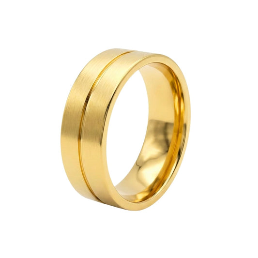 THE MEN THING Rings ROYAL TWINLINE GOLD RING - Pure Stainless Steel Men’s Gold Plated Ring (Size : 17-22-27)