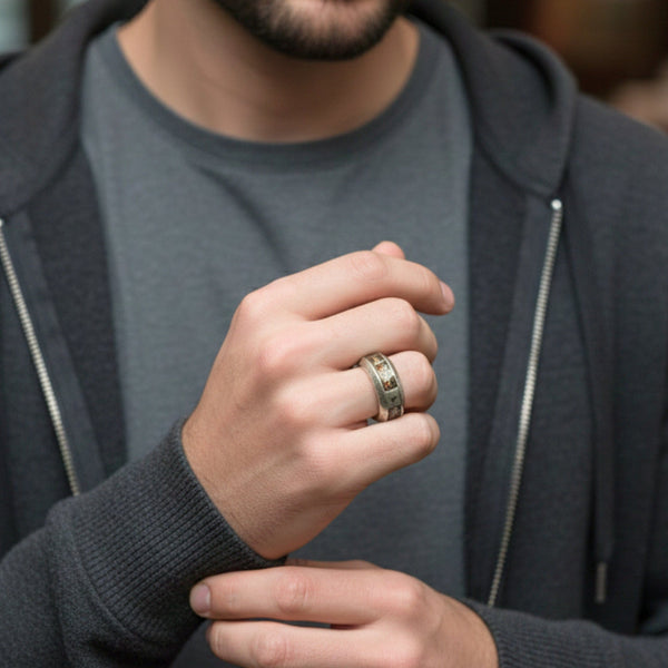 RUNECORE BAND - STEEL - Pure Stainless Steel Men’s Steel - Plated Ring (Size : 17)