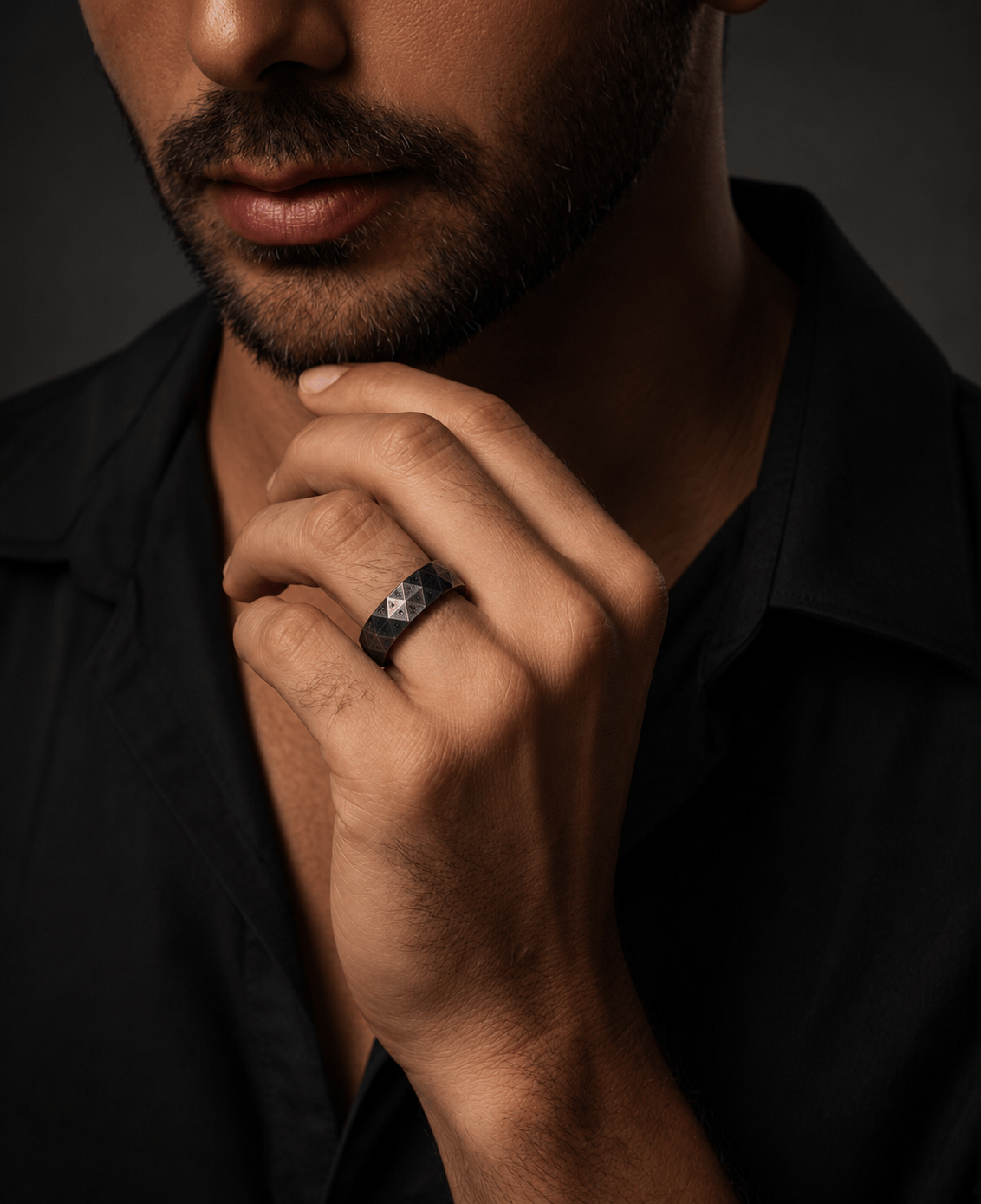 THE MEN THING Rings RUNEFORGE RAW - Oxidized Black - Pure Stainless Steel Men’s Ring for Men & Boys (Size : 18-22-27)