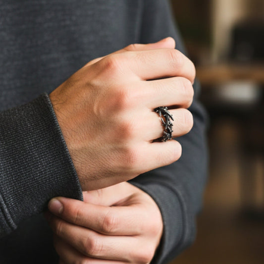 THE MEN THING Rings SHADOW THORN CROWN - Pure Stainless Steel Men’s Steel - Plated Ring (Size : 23)