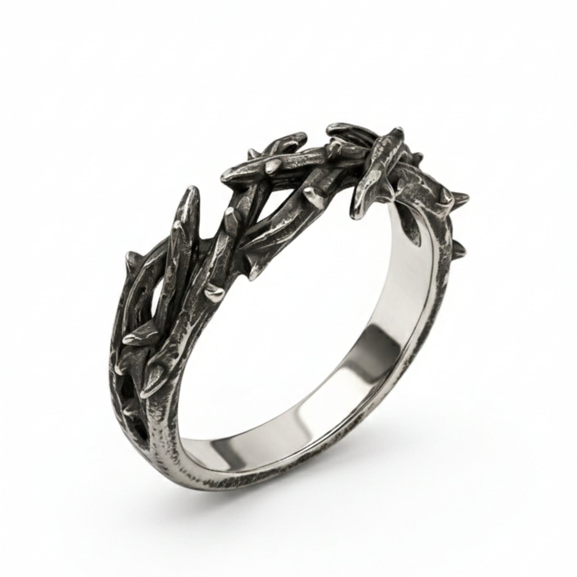 THE MEN THING Rings SHADOW THORN CROWN - Pure Stainless Steel Men’s Steel - Plated Ring (Size : 23)