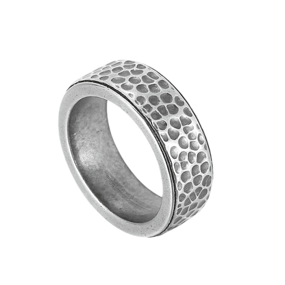 THE MEN THING Rings SILVERFORGE TITANIUM HAMMERED RING - Silver Toned Ring - Pure Titanium Steel Ring for Men Size - 21
