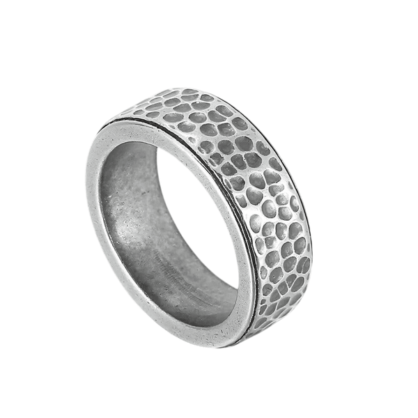 SILVERFORGE TITANIUM HAMMERED RING - Silver Toned Ring - Pure Titanium Steel Ring for Men Size - 21
