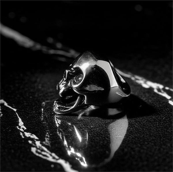 SPIRE SKULL RING - Pure Stainless Steel Men’s Steel-Plated Ring – Statement Luxury Jewelry (Size : 16-22-27)