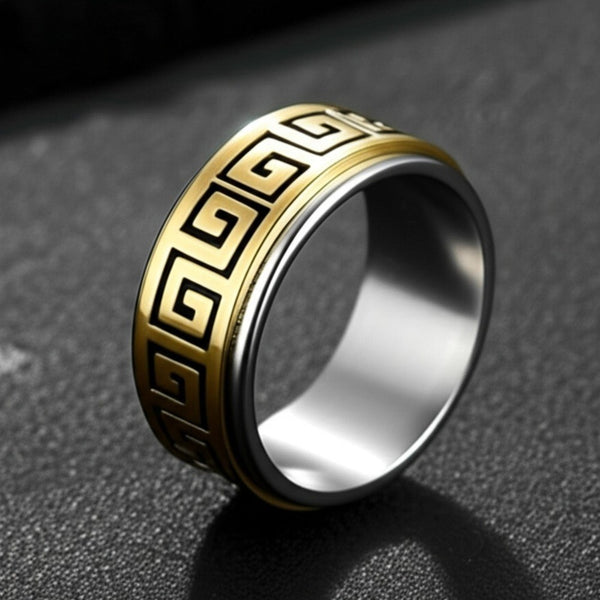 STRAVO GOLD RING - Pure Stainless Steel Men’s Gold-Steel-Plated Ring – Statement Luxury Jewelry (Size : 23)