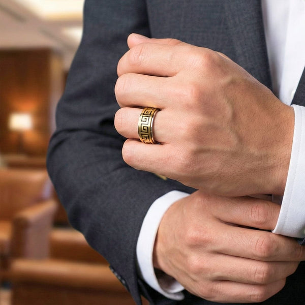 STRAVO GOLD RING - Pure Stainless Steel Men’s Gold-Steel-Plated Ring – Statement Luxury Jewelry (Size : 23)