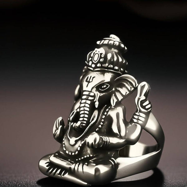 LORD GANESHA RING - Pure Stainless Steel Men’s Steel-Plated Ring – Statement Luxury Jewelry (Size : 17-26)