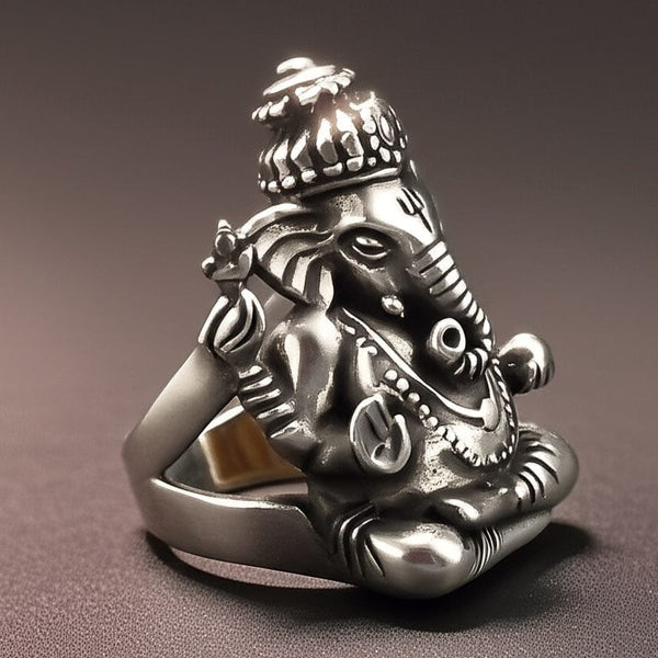 LORD GANESHA RING - Pure Stainless Steel Men’s Steel-Plated Ring – Statement Luxury Jewelry (Size : 17-26)