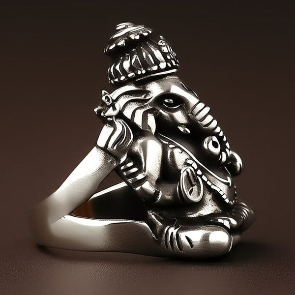 LORD GANESHA RING - Pure Stainless Steel Men’s Steel-Plated Ring – Statement Luxury Jewelry (Size : 17-26)