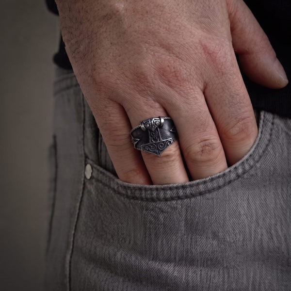 Thor's Hammer Titanium Steel Ring for Men and Boys (Size-21)