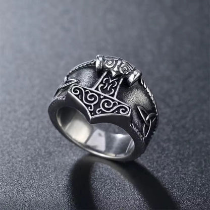THE MEN THING Rings Thor's Hammer Titanium Steel Ring for Men and Boys (Size-21)