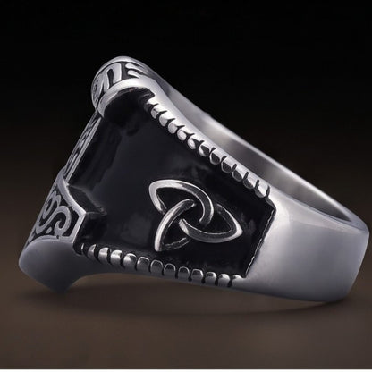 THE MEN THING Rings Thor's Hammer Titanium Steel Ring for Men and Boys (Size-21)