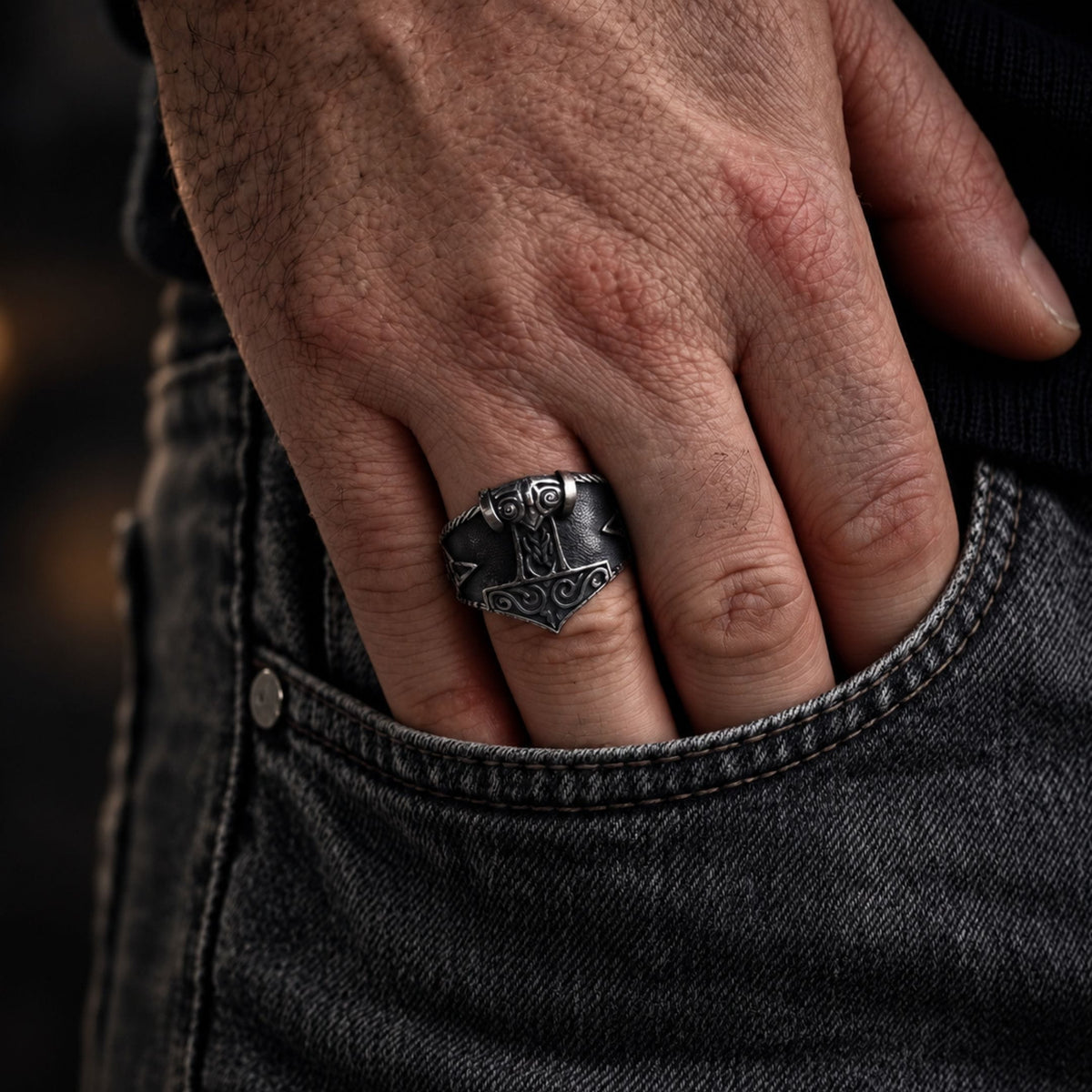 THE MEN THING Rings Thor's Hammer Titanium Steel Ring for Men and Boys (Size-21)