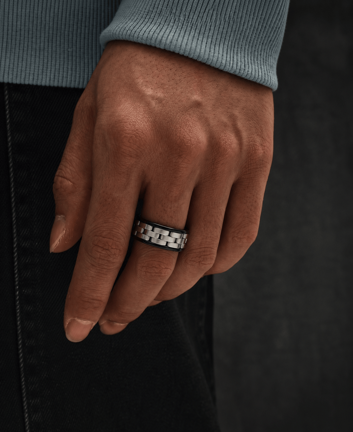 THE MEN THING Rings TITAN GRID RING - Pure Stainless Steel Men’s Steel-Black-Plated Ring (Size : 17-22-27)