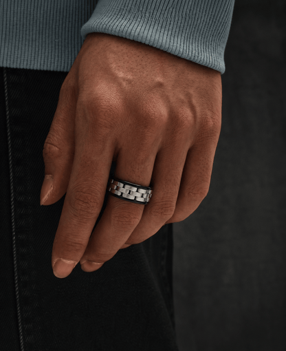 THE MEN THING Rings TITAN GRID RING - Pure Stainless Steel Men’s Steel-Black-Plated Ring (Size : 17-22-27)