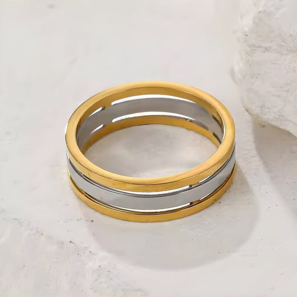 TITANUXE RING - Pure Stainless Steel Men’s Gold-Steel-Plated Ring – Statement Luxury Jewelry (Size : 17)