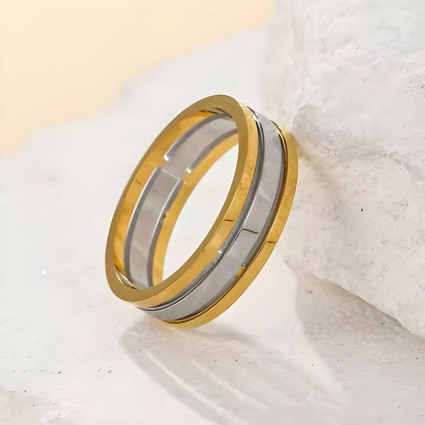 TITANUXE RING - Pure Stainless Steel Men’s Gold-Steel-Plated Ring – Statement Luxury Jewelry (Size : 17)