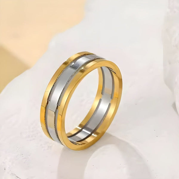 TITANUXE RING - Pure Stainless Steel Men’s Gold-Steel-Plated Ring – Statement Luxury Jewelry (Size : 17)