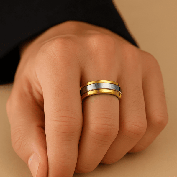 TITANUXE RING - Pure Stainless Steel Men’s Gold-Steel-Plated Ring – Statement Luxury Jewelry (Size : 17)