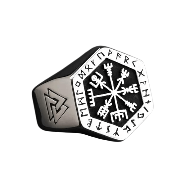 THE MEN THING Rings TOTEM COMPASS VIKING - Titanium Ring (Silver - Size 17-22- 24)