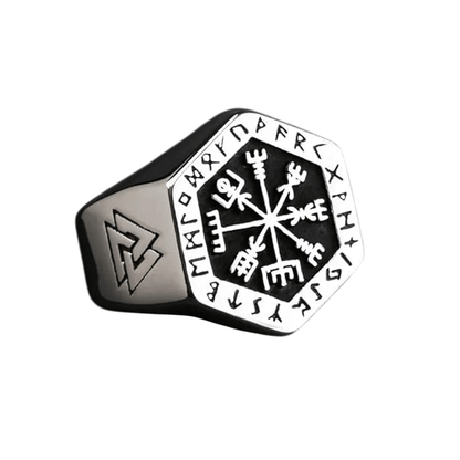 THE MEN THING Rings TOTEM COMPASS VIKING - Titanium Ring (Silver - Size 17-22- 24)
