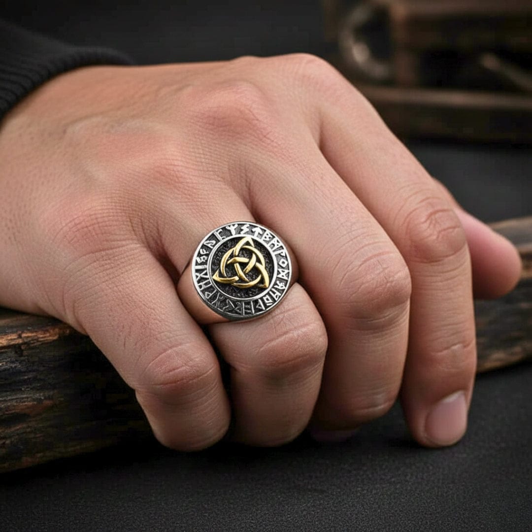THE MEN THING Rings TRINITY KNOT VIKING - Titanium Steel Ring for Men & Boys (17 inch)
